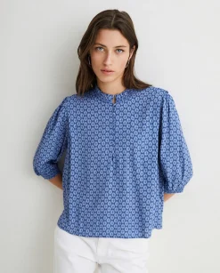 YERSE Shirts And Blouses^Flowy Mao-Neck Shirt Blue