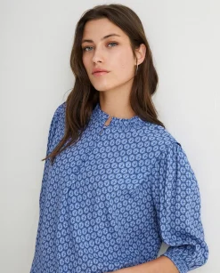 YERSE Shirts And Blouses^Flowy Mao-Neck Shirt Blue