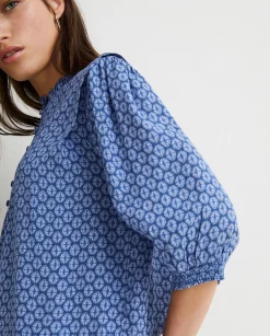 YERSE Shirts And Blouses^Flowy Mao-Neck Shirt Blue