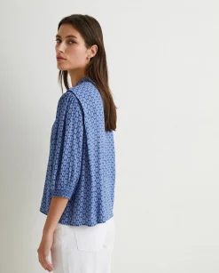 YERSE Shirts And Blouses^Flowy Mao-Neck Shirt Blue