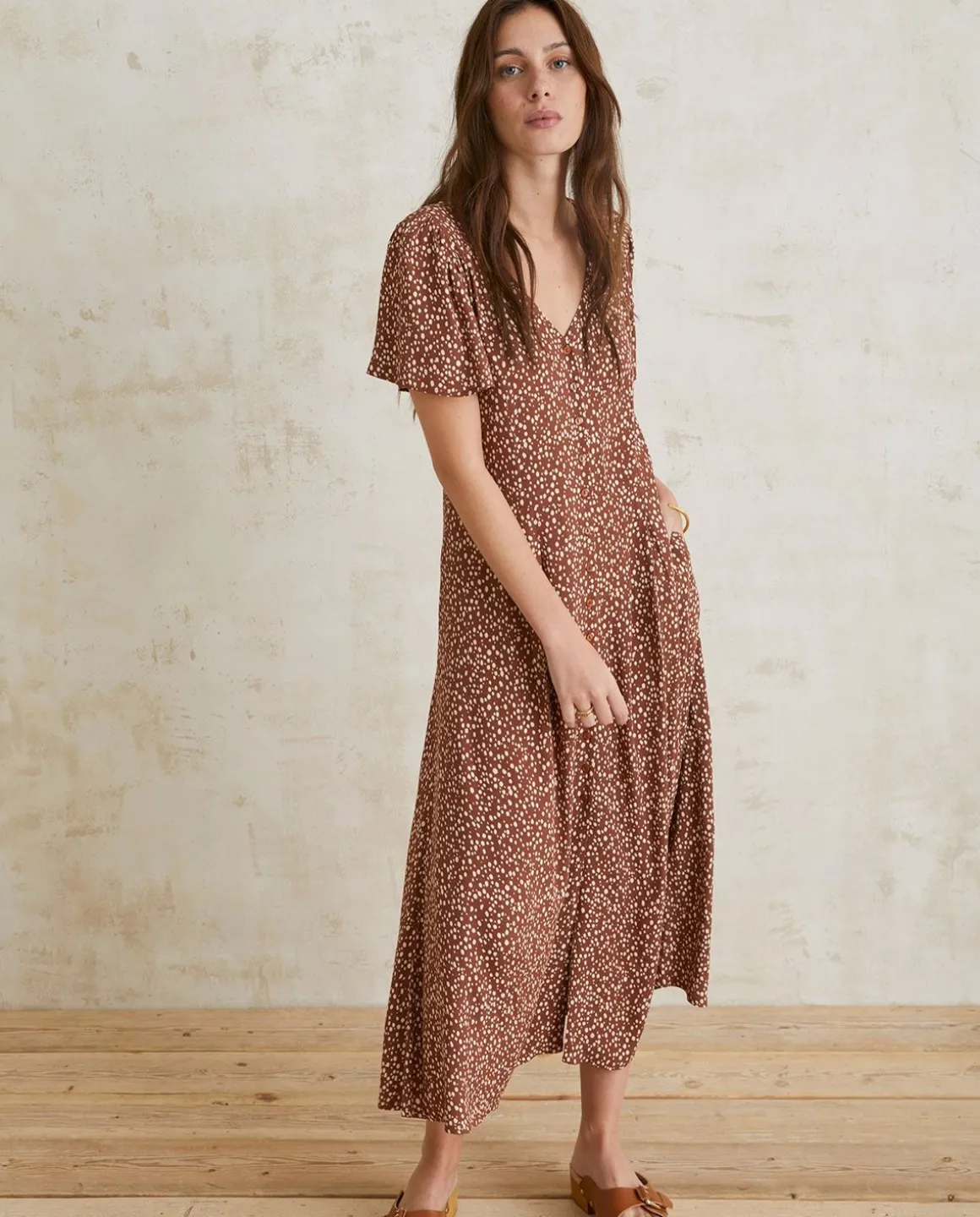 YERSE Dresses And Jumpsuits^Flowy Print Dress Chocolate