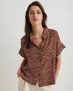 YERSE Shirts And Blouses^Flowy Print Shirt Chocolate