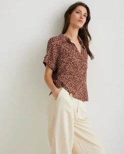 YERSE Shirts And Blouses^Flowy Print Shirt Chocolate