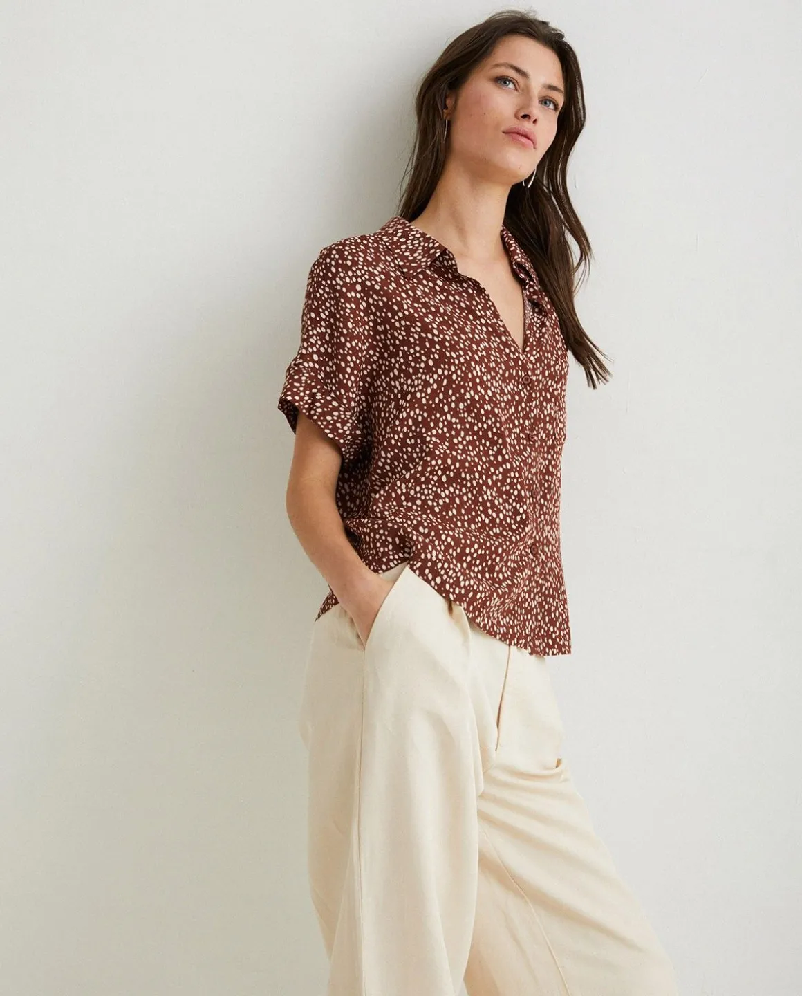 YERSE Shirts And Blouses^Flowy Print Shirt Chocolate