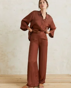 YERSE Trousers And Jeans^Flowy Sateen Trousers Chocolate