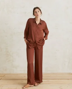 YERSE Trousers And Jeans^Flowy Sateen Trousers Chocolate