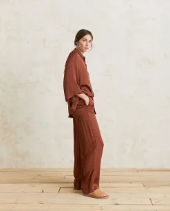 YERSE Trousers And Jeans^Flowy Sateen Trousers Chocolate