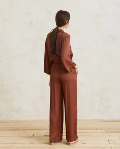 YERSE Trousers And Jeans^Flowy Sateen Trousers Chocolate