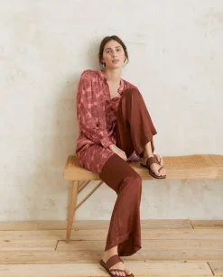 YERSE Trousers And Jeans^Flowy Sateen Trousers Chocolate