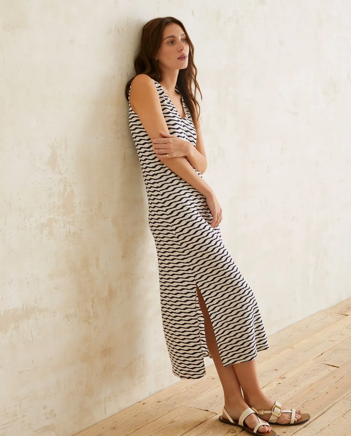 YERSE Dresses And Jumpsuits^Jacquard Knit Dress Ecru And Navy Stripes