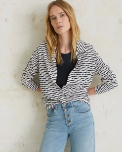 YERSE Shirts And Blouses^Jacquard Knit Shirt Ecru And Navy Stripes