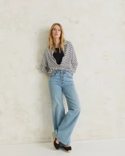 YERSE Shirts And Blouses^Jacquard Knit Shirt Ecru And Navy Stripes