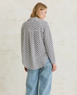 YERSE Shirts And Blouses^Jacquard Knit Shirt Ecru And Navy Stripes