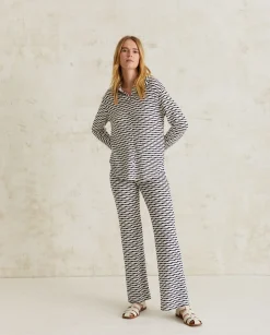 YERSE Shirts And Blouses^Jacquard Knit Shirt Ecru And Navy Stripes
