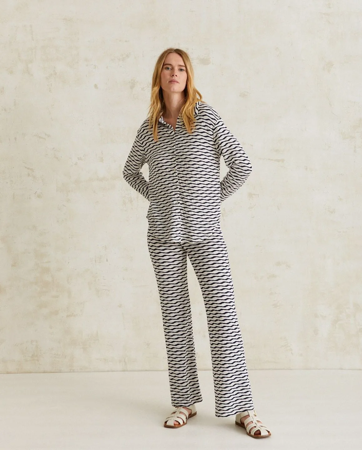 YERSE Trousers And Jeans^Jacquard Knit Trousers Ecru And Navy Stripes