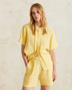 YERSE Trousers And Jeans^Linen Shorts Pockets Lemon