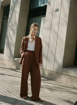 YERSE Trousers And Jeans^Linen Suit Trousers Chocolate
