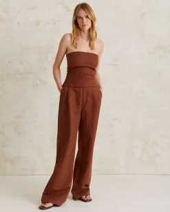 YERSE Trousers And Jeans^Linen Suit Trousers Chocolate