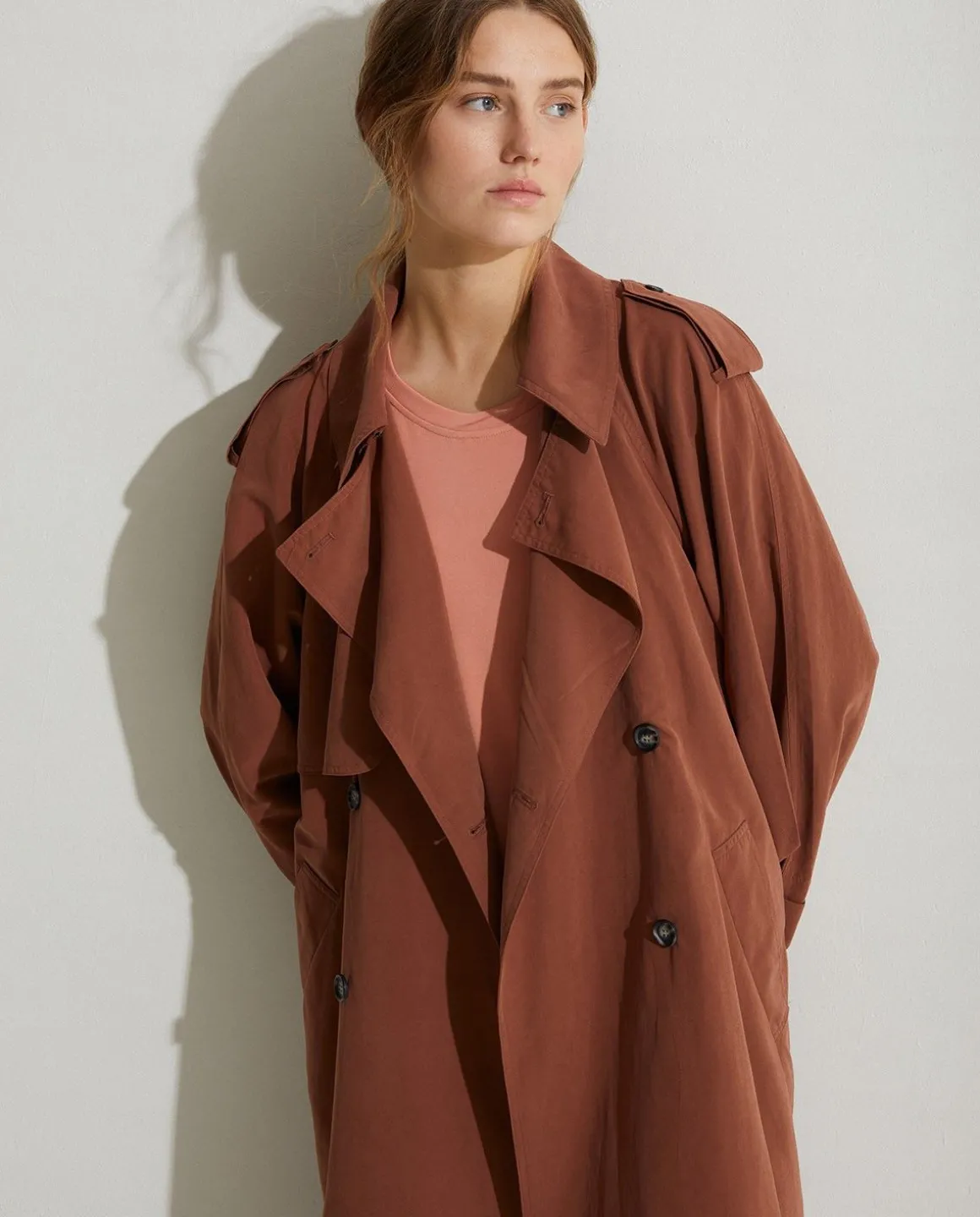 YERSE Jackets And Blazers^Long Double-Breasted Raincoat Chocolate