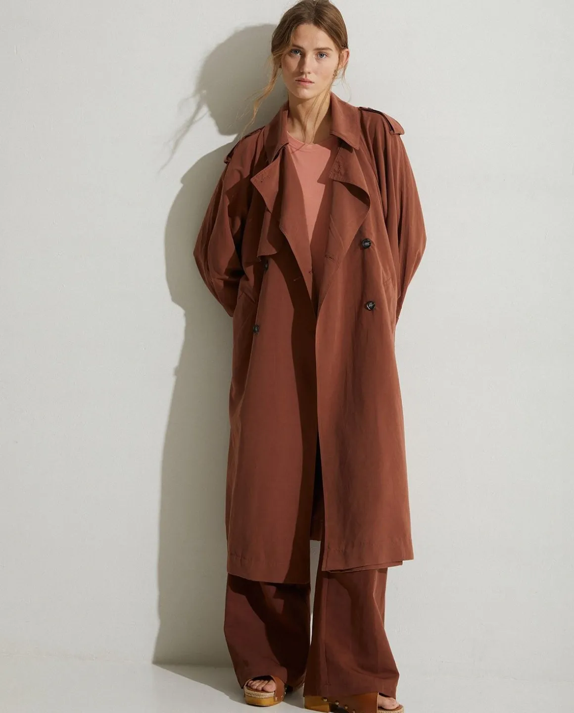 YERSE Jackets And Blazers^Long Double-Breasted Raincoat Chocolate
