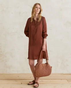 YERSE Dresses And Jumpsuits^Long-Sleeve Sateen Dress Chocolate