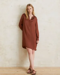 YERSE Dresses And Jumpsuits^Long-Sleeve Sateen Dress Chocolate