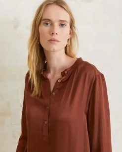 YERSE Dresses And Jumpsuits^Long-Sleeve Sateen Dress Chocolate