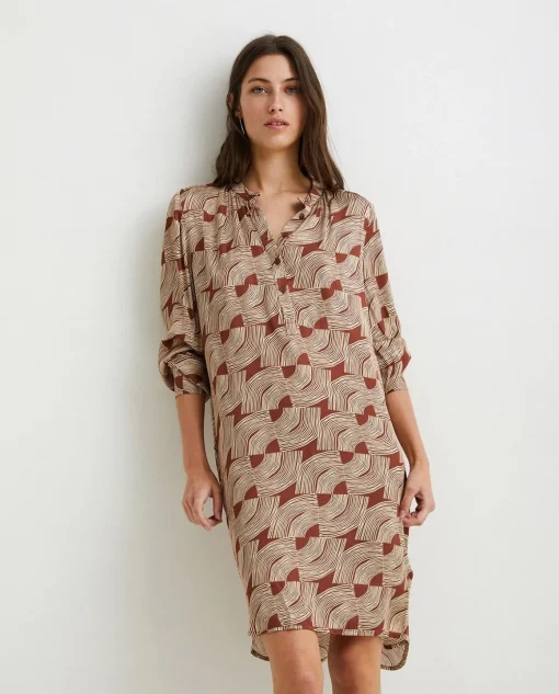 YERSE Dresses And Jumpsuits^Long-Sleeve Sateen Dress Chocolate And Ecru