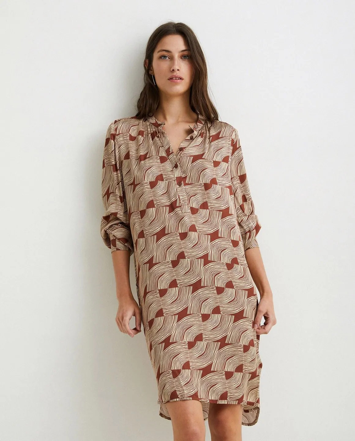 YERSE Dresses And Jumpsuits^Long-Sleeve Sateen Dress Chocolate And Ecru