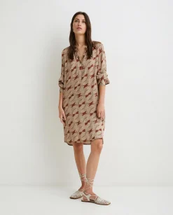 YERSE Dresses And Jumpsuits^Long-Sleeve Sateen Dress Chocolate And Ecru