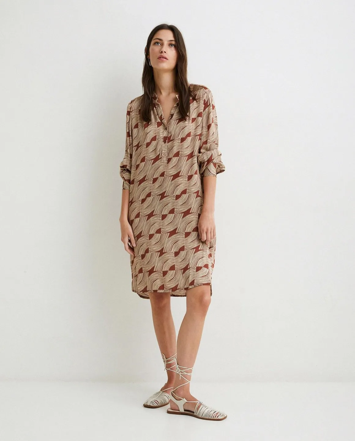 YERSE Dresses And Jumpsuits^Long-Sleeve Sateen Dress Chocolate And Ecru