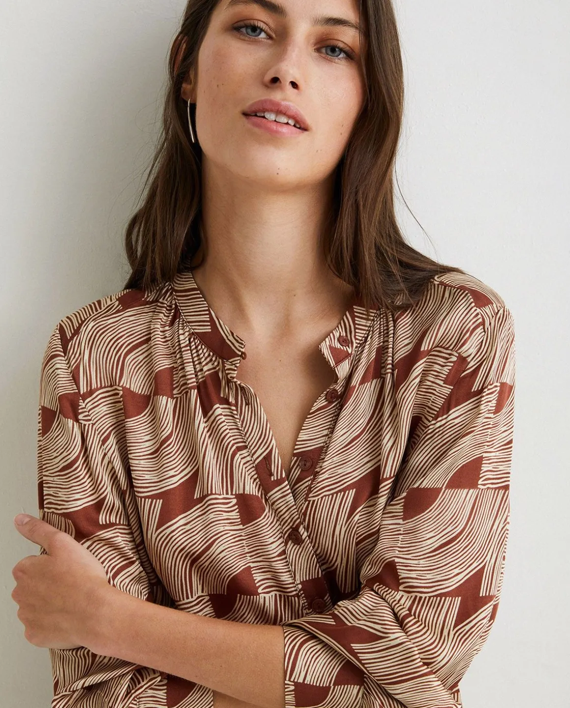 YERSE Dresses And Jumpsuits^Long-Sleeve Sateen Dress Chocolate And Ecru