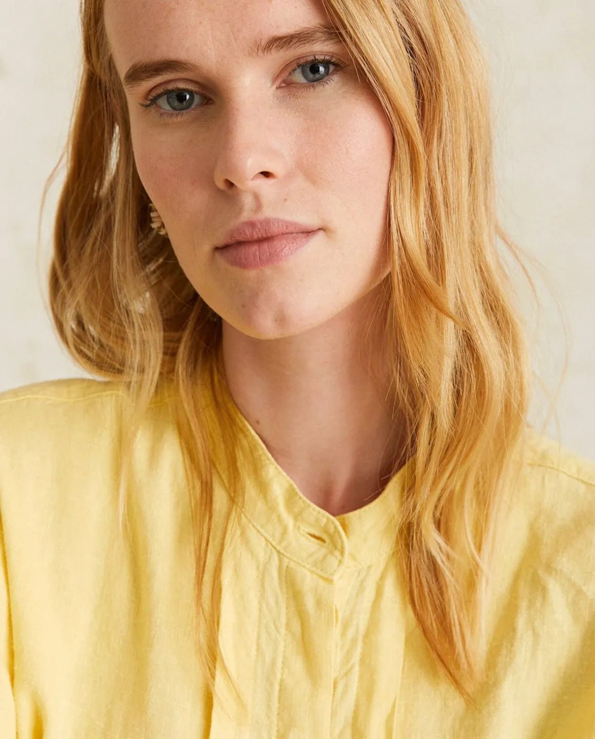 YERSE Shirts And Blouses^Mao-Neck Linen Shirt Lemon