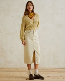 YERSE Skirts^Midi Denim Skirt Ecru