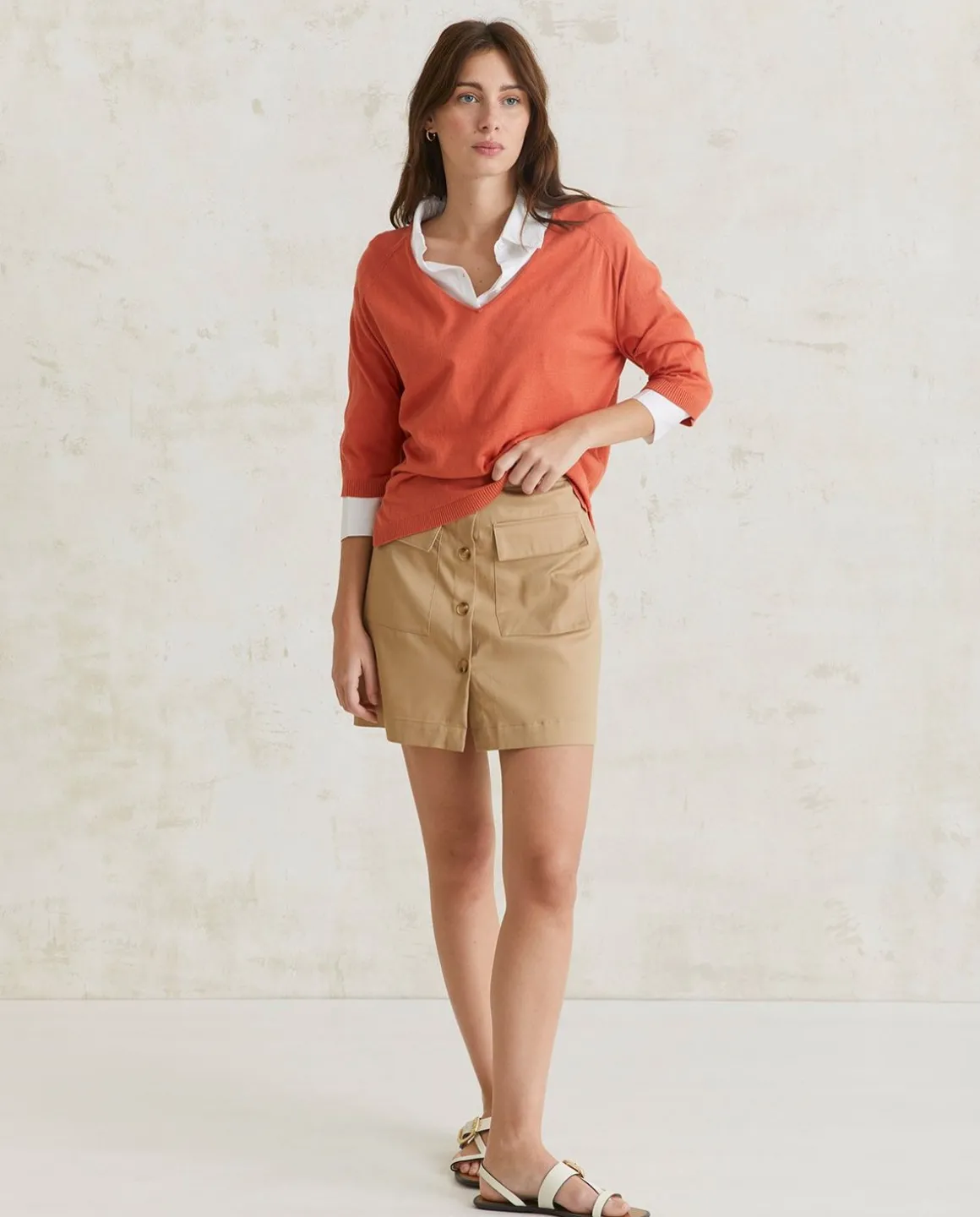 YERSE Skirts^Mini-Skirt Buttons Camel
