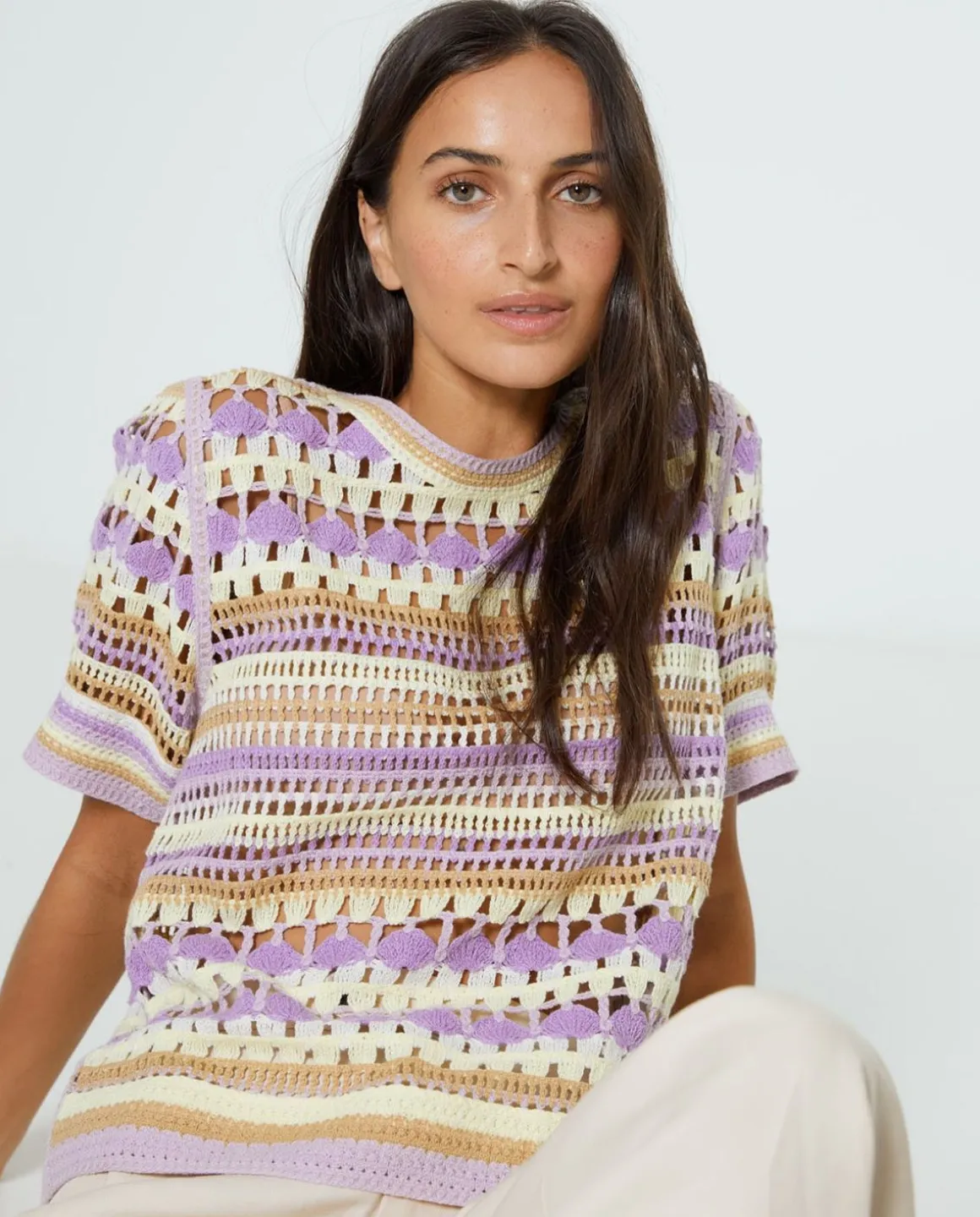 YERSE T- Shirts And Tops^Multicolour Crochet Sweater Purple