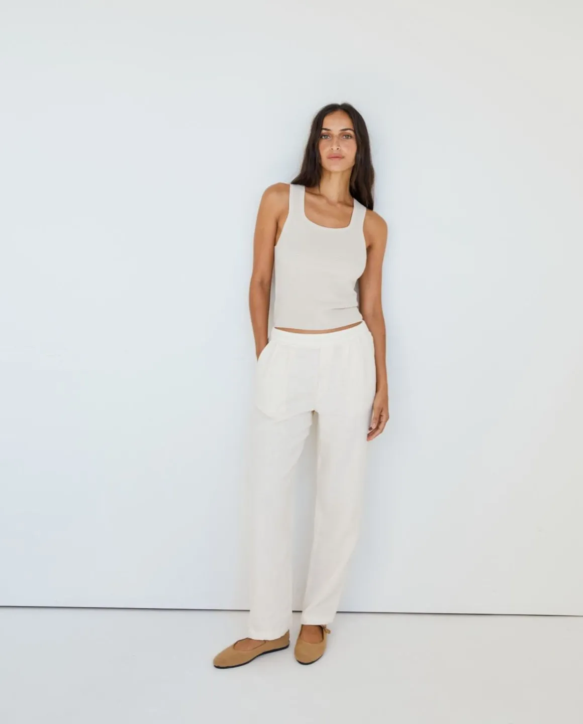 YERSE Trousers And Jeans^Pleated Linen Trousers Beige