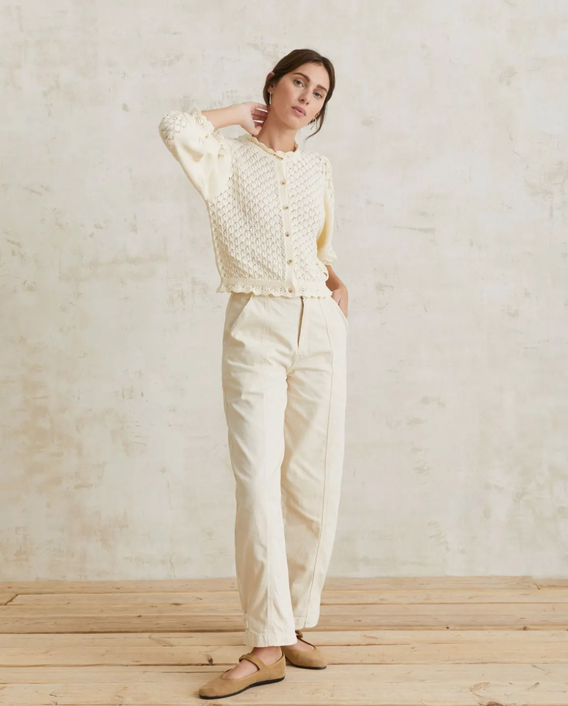 YERSE Sweaters & Cardigans^Pointelette Cotton Cardigan Ecru