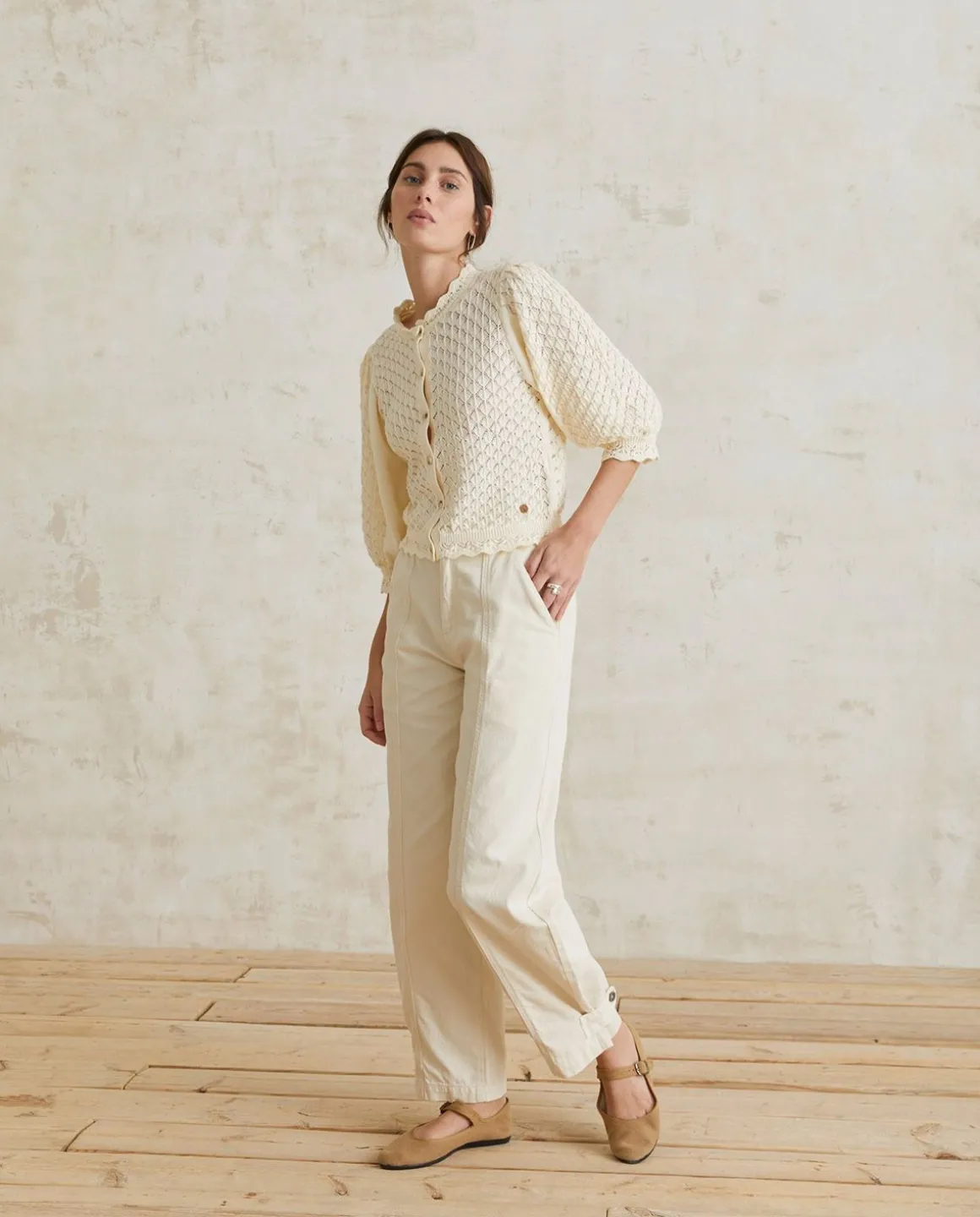 YERSE Sweaters & Cardigans^Pointelette Cotton Cardigan Ecru