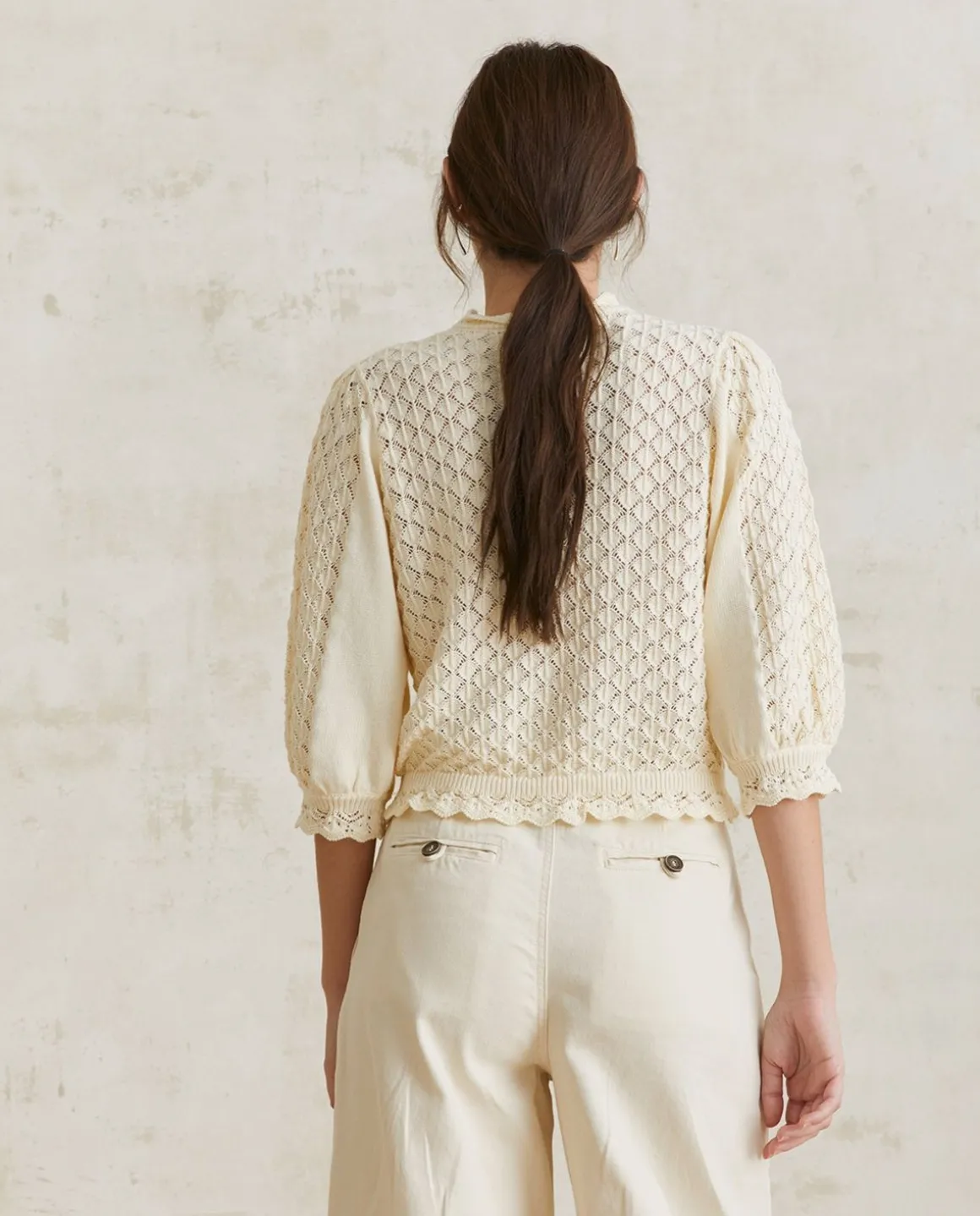 YERSE Sweaters & Cardigans^Pointelette Cotton Cardigan Ecru