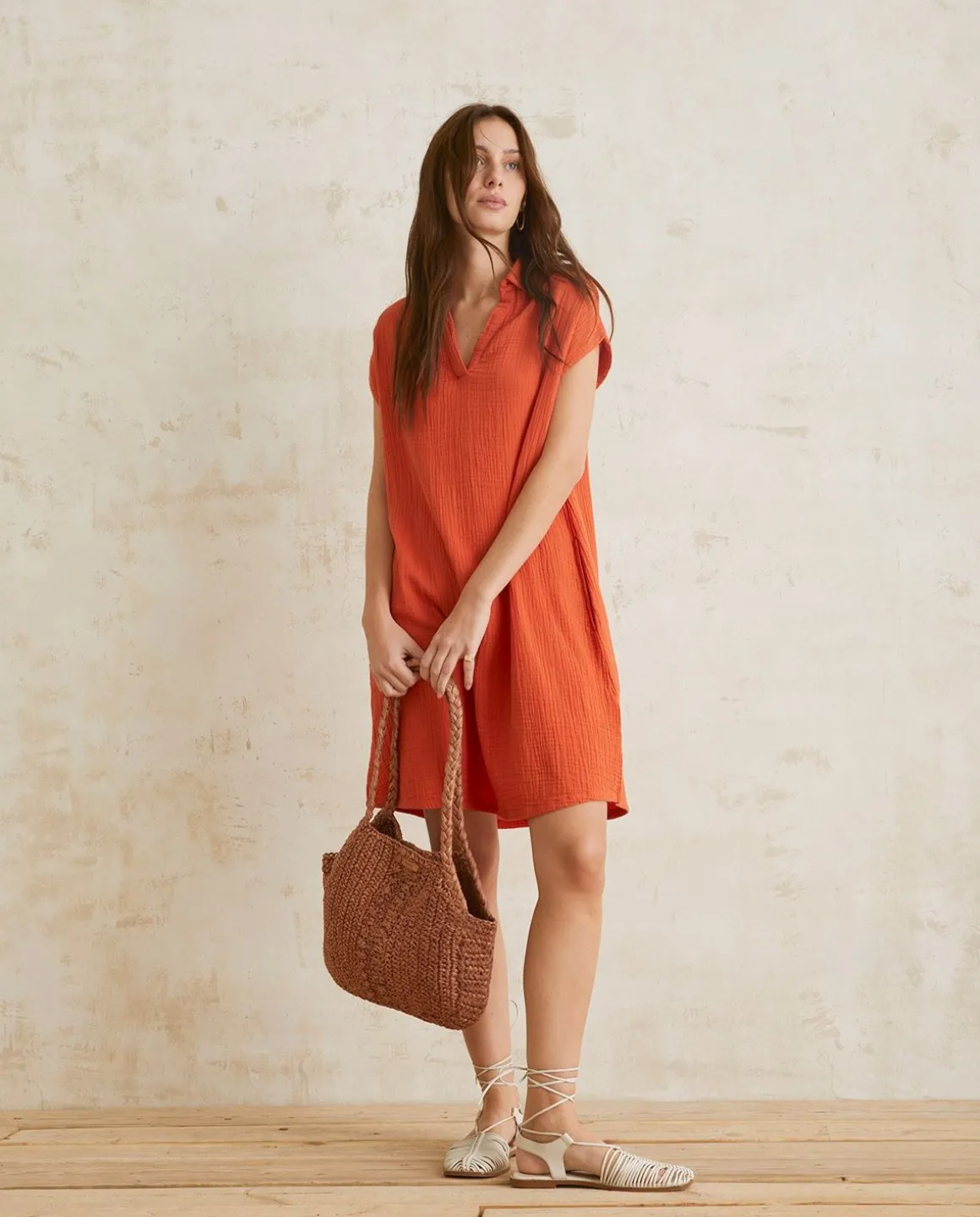 YERSE Dresses And Jumpsuits^Polo-Neck Cotton Dress Orange