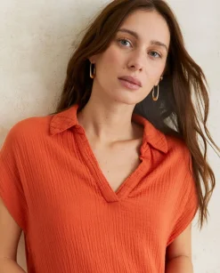 YERSE Dresses And Jumpsuits^Polo-Neck Cotton Dress Orange