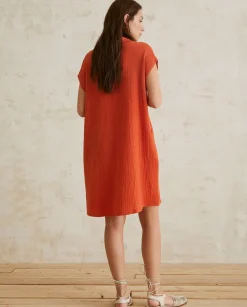 YERSE Dresses And Jumpsuits^Polo-Neck Cotton Dress Orange