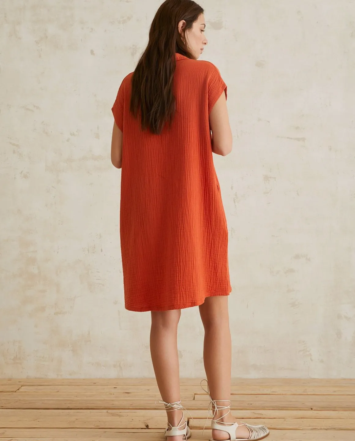 YERSE Dresses And Jumpsuits^Polo-Neck Cotton Dress Orange