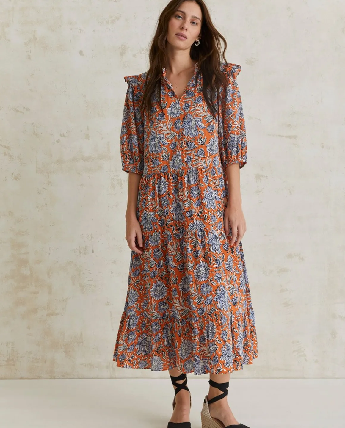 YERSE Dresses And Jumpsuits^Print Cotton Dress Orange