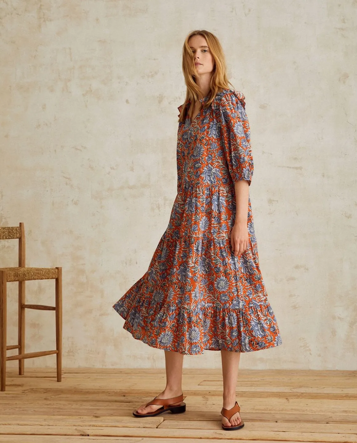 YERSE Dresses And Jumpsuits^Print Cotton Dress Orange