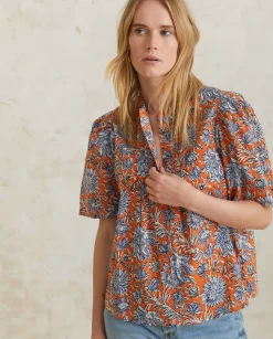 YERSE Shirts And Blouses^Print Cotton Shirt Orange