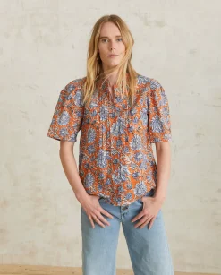 YERSE Shirts And Blouses^Print Cotton Shirt Orange