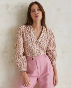 YERSE Shirts And Blouses^Print Cotton Shirt Pink