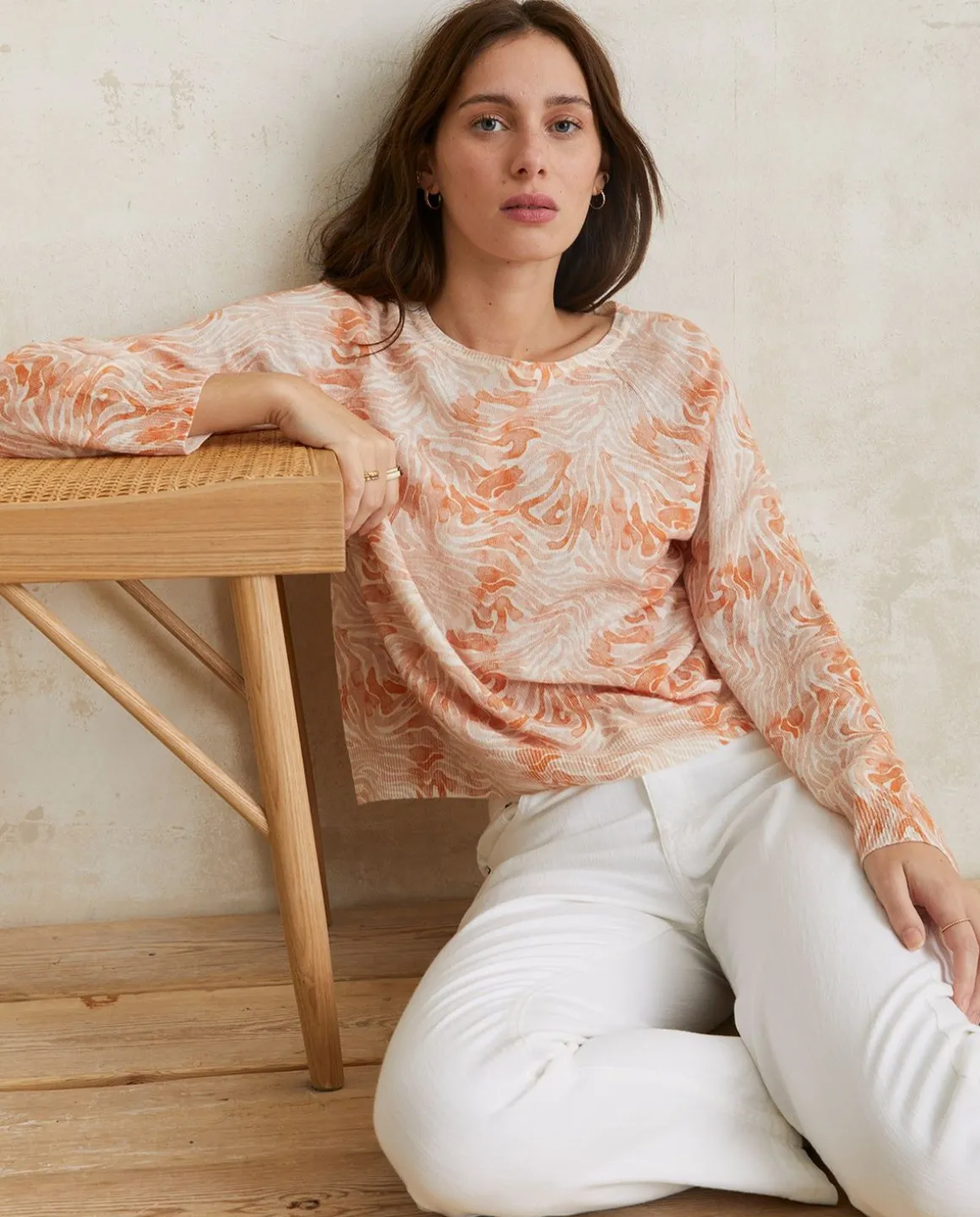 YERSE Sweaters & Cardigans^Print Linen-Cotton Sweater Orange
